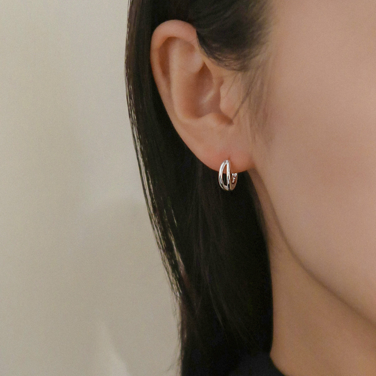 Slim Double Line Huggie Earrings 13mm