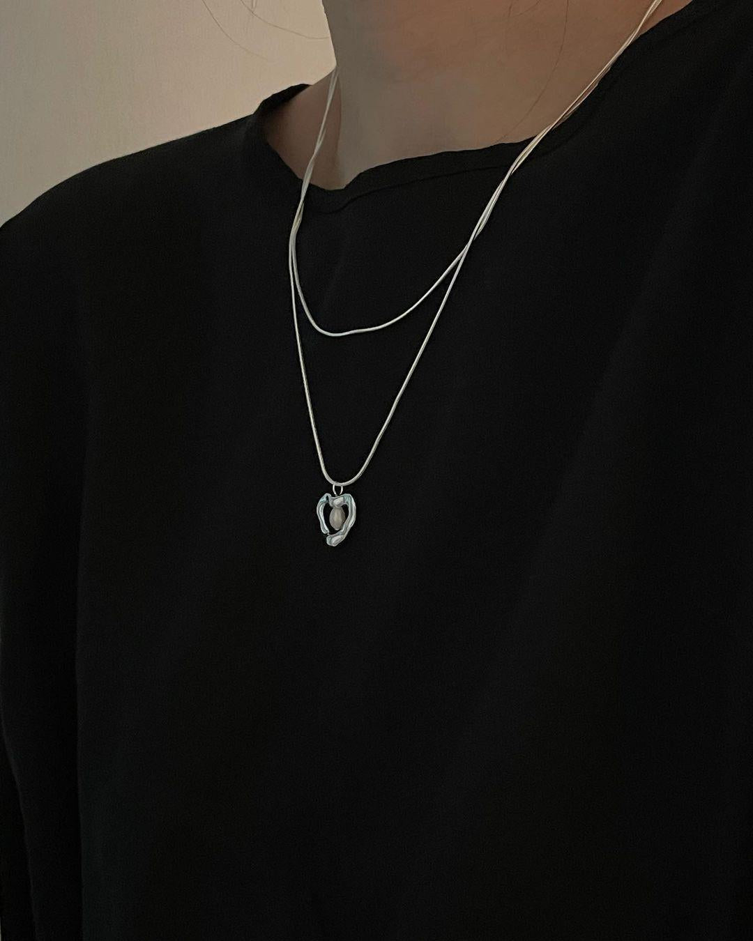 Pearl Drop Silver Heart Pendant Layered Necklace
