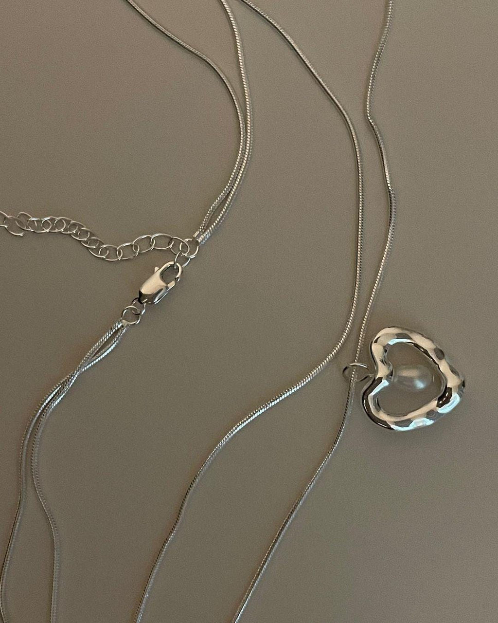 Pearl Drop Silver Heart Pendant Layered Necklace