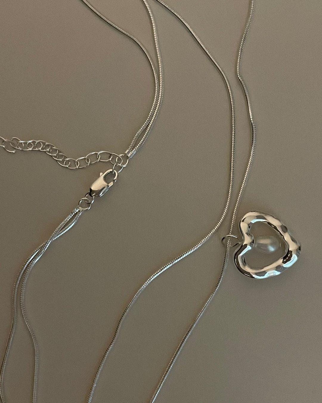 Pearl Drop Silver Heart Pendant Layered Necklace