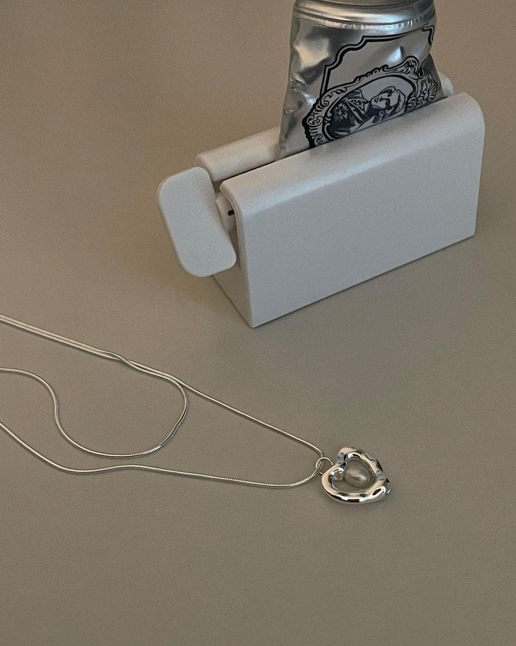 Pearl Drop Silver Heart Pendant Layered Necklace