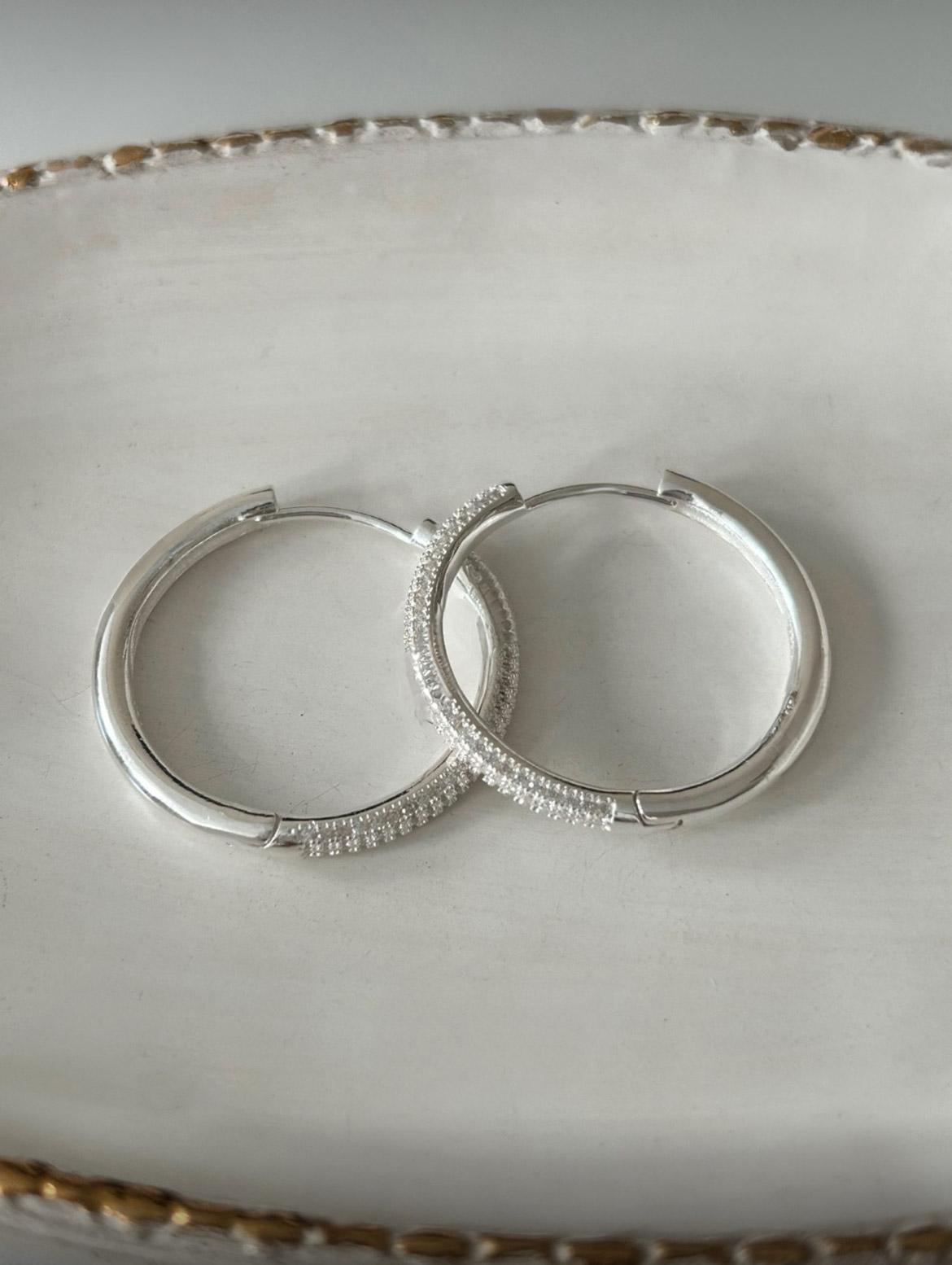 Cubic Zirconia Pave Silver Hoop Earrings