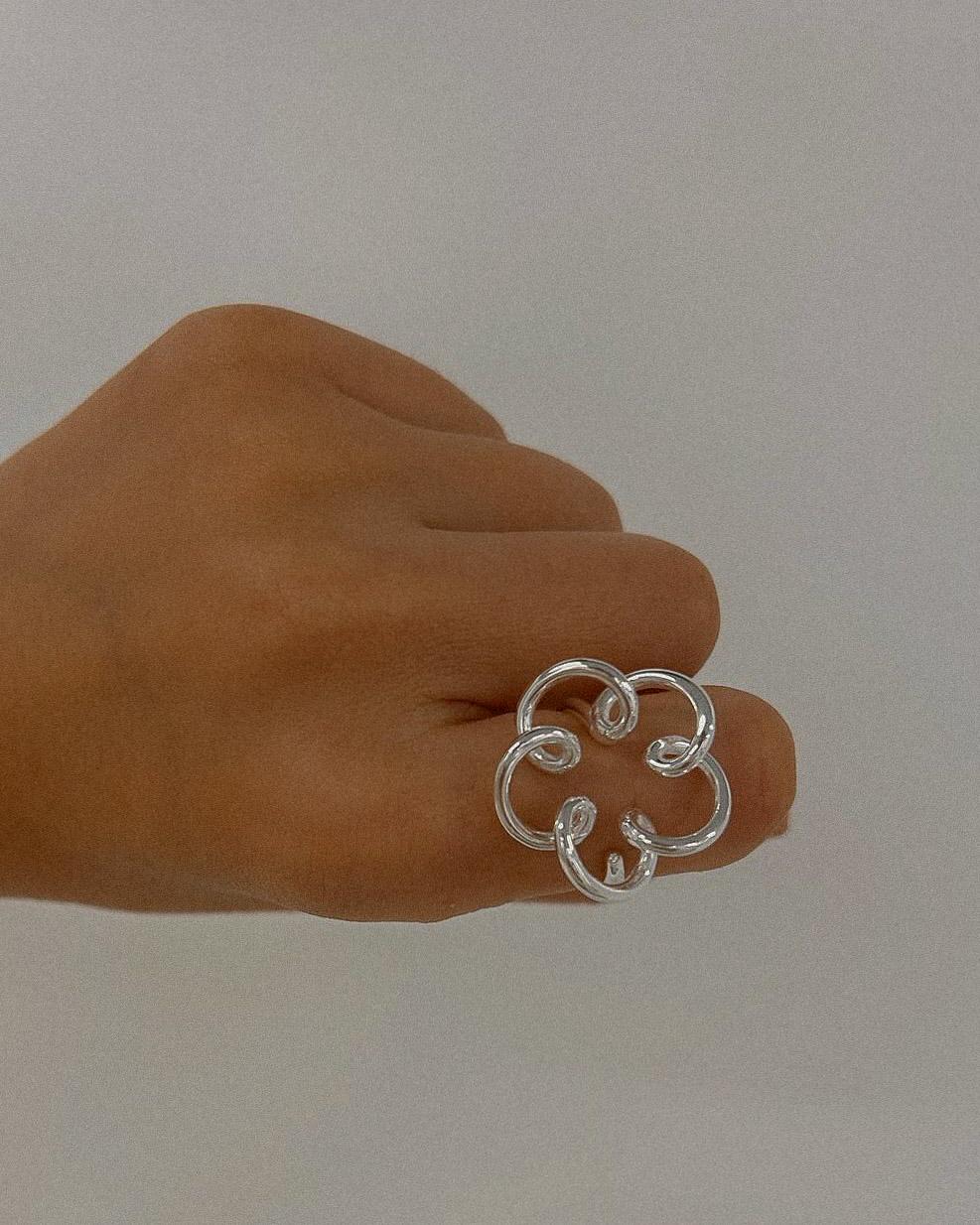 Twisted Silver Flower Ring