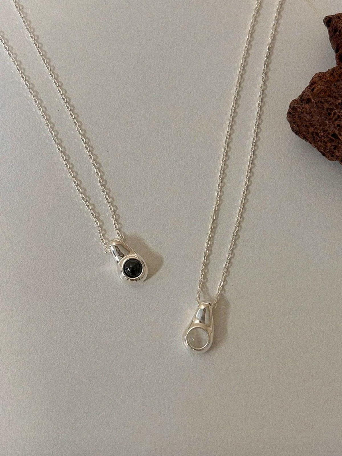 Droplet Gemstone Pendant Silver Necklace