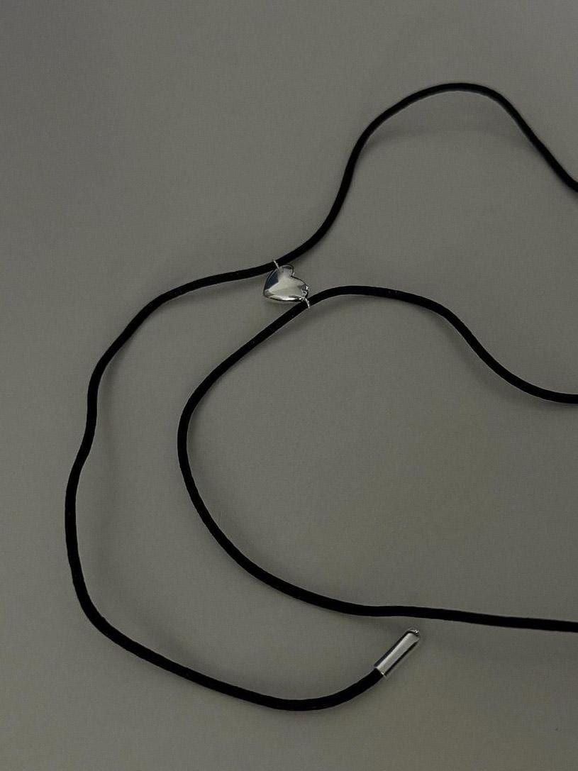 Heart Pendant Double cord Choker Necklace