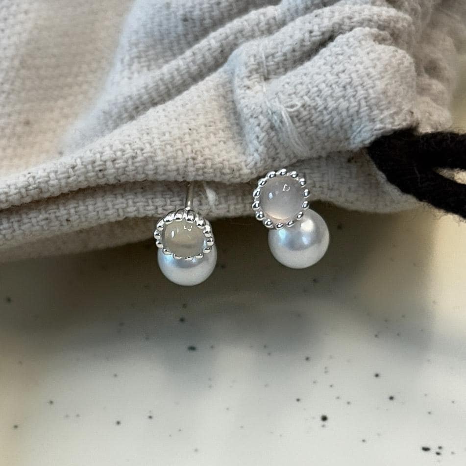 Moonstone Pearl Stud Earrings