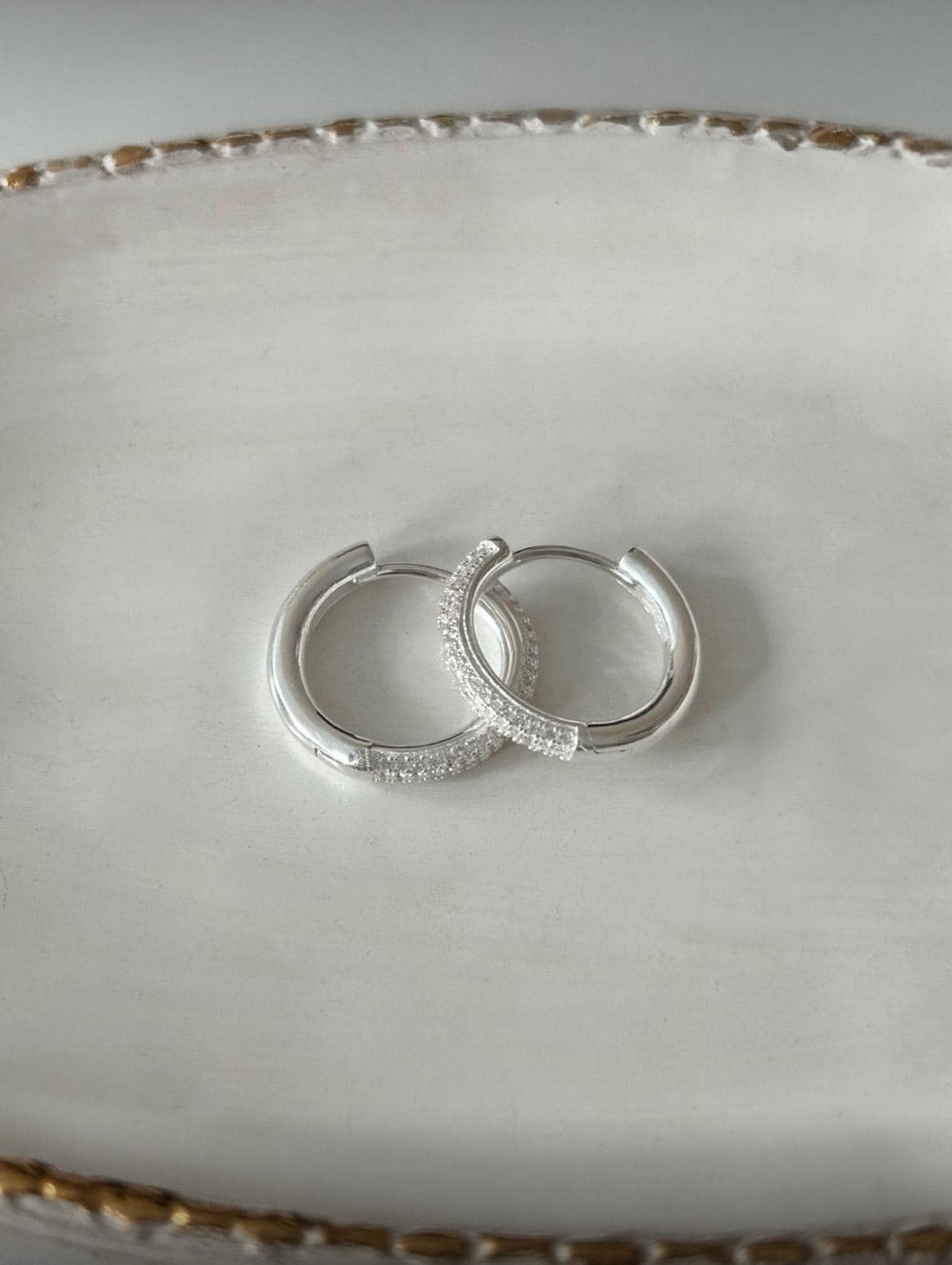 Cubic Zirconia Pave Silver Hoop Earrings