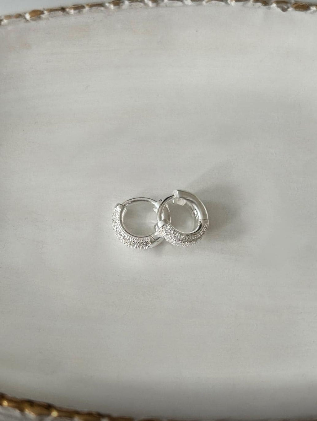Cubic Zirconia Pave Silver Hoop Earrings