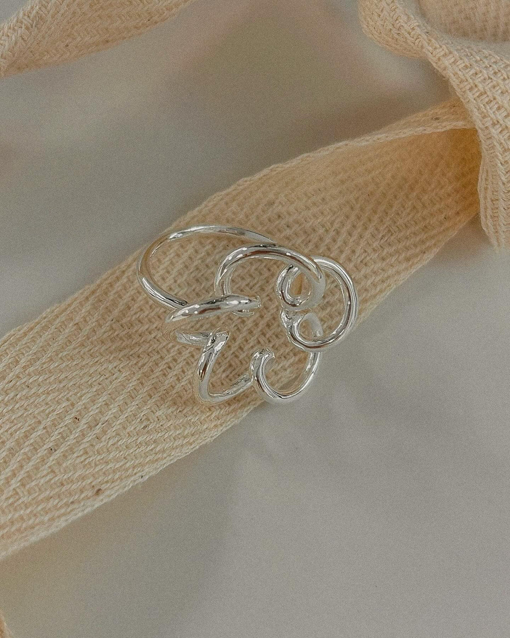 Twisted Silver Flower Ring