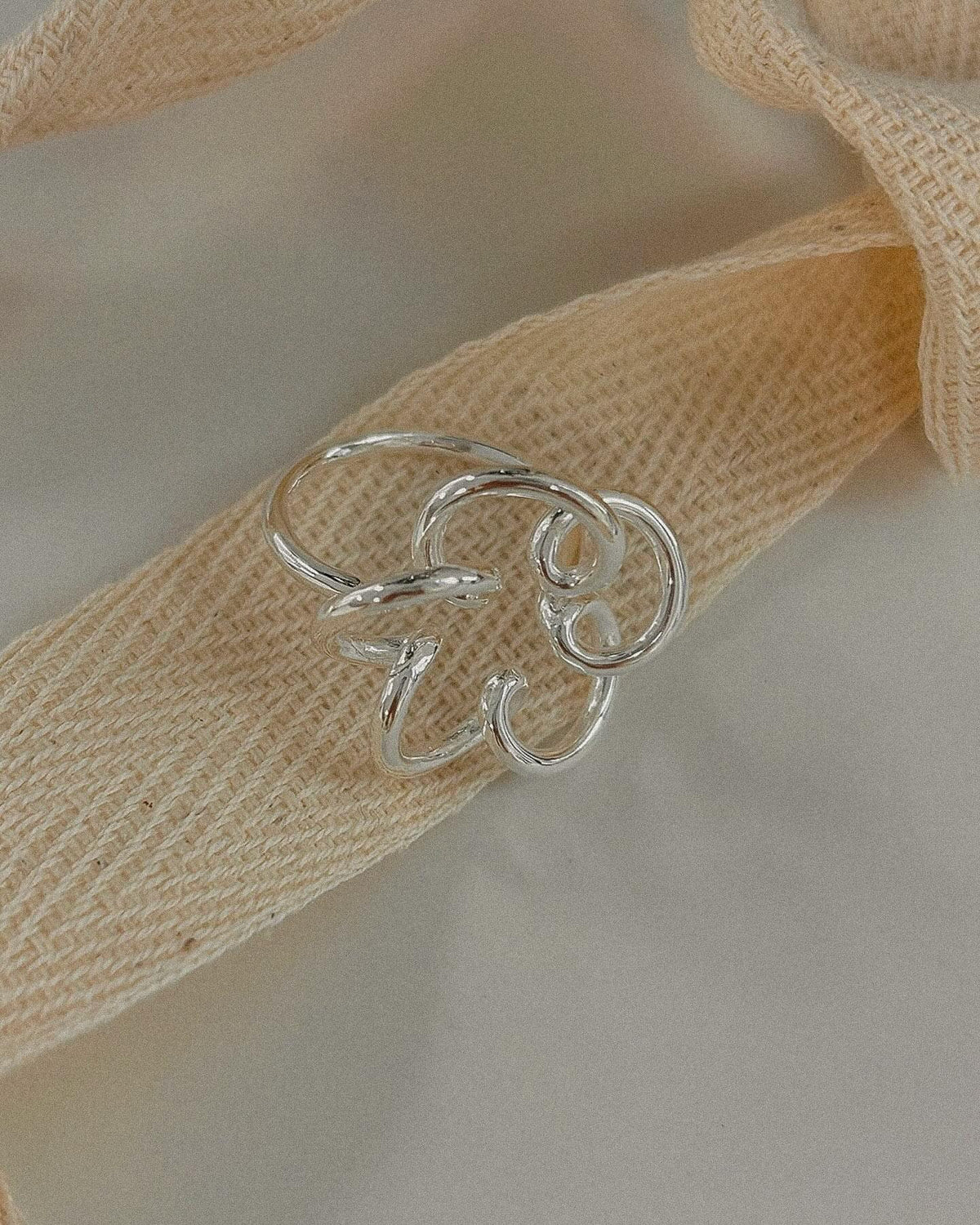 Twisted Silver Flower Ring