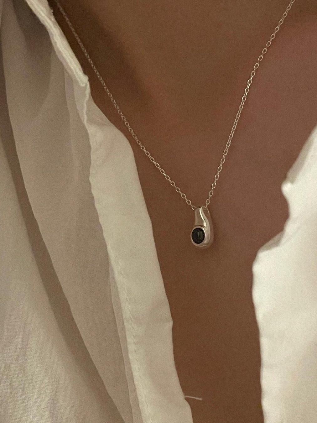 Droplet Gemstone Pendant Silver Necklace