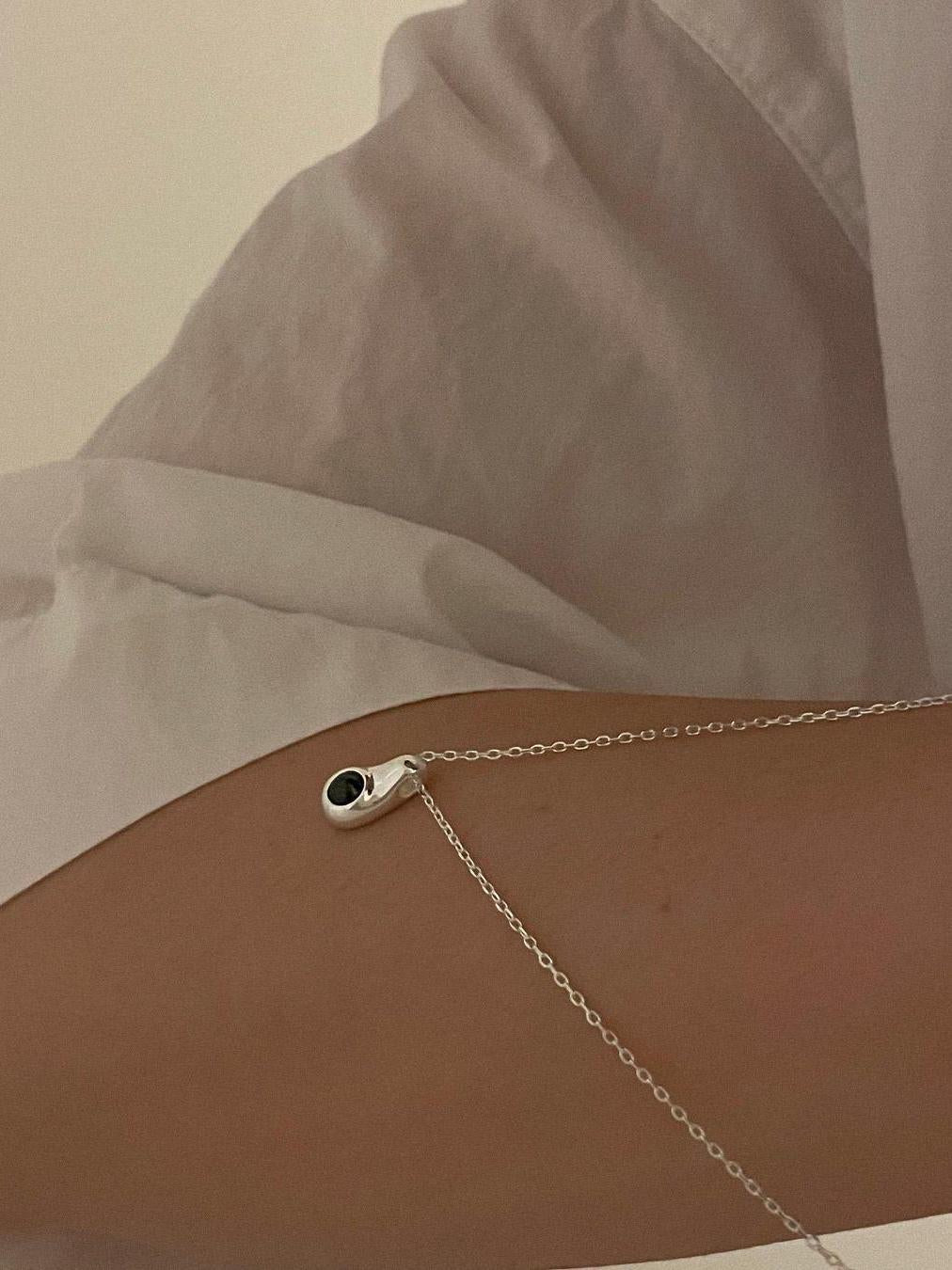 Droplet Gemstone Pendant Silver Necklace