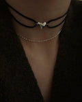 Heart Pendant Double cord Choker Necklace