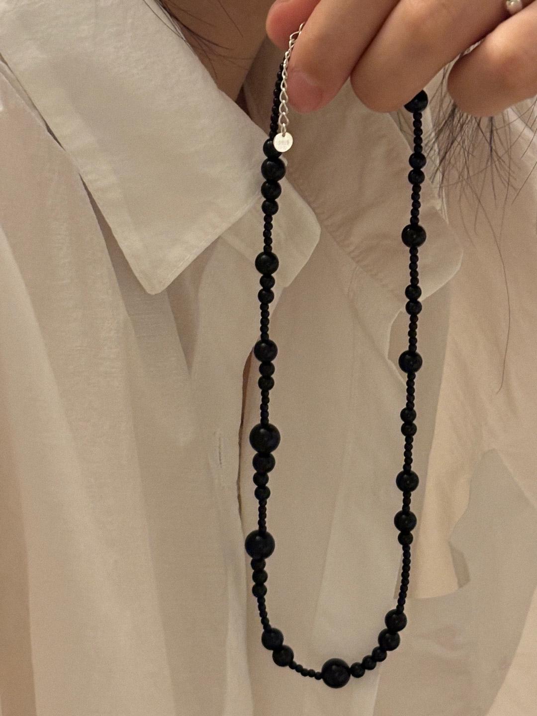 Small Bead Black Agate Necklace