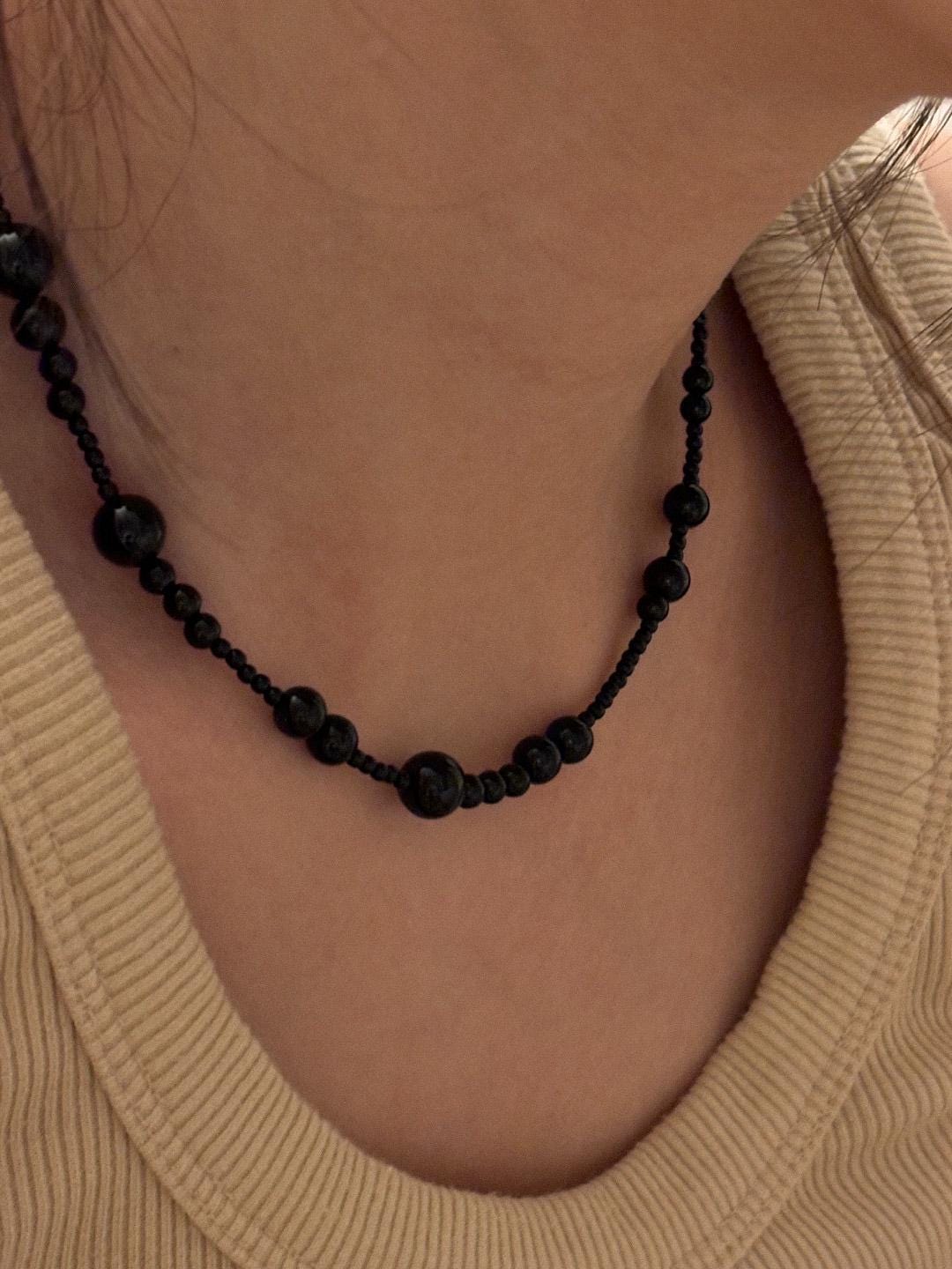 Small Bead Black Agate Necklace