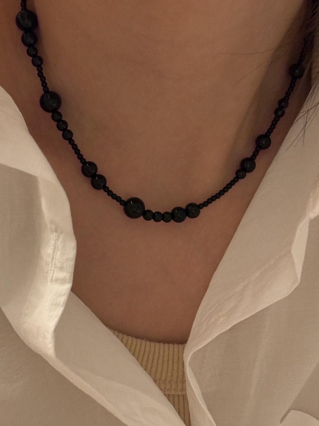 Small Bead Black Agate Necklace