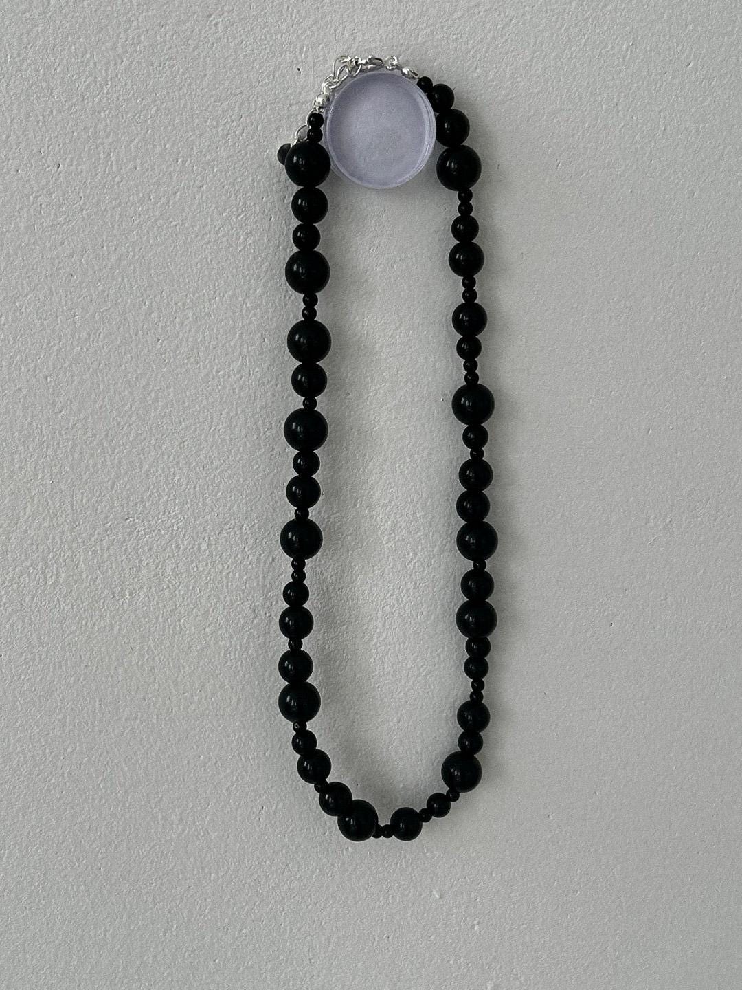 Large Bead Black Agate Necklace