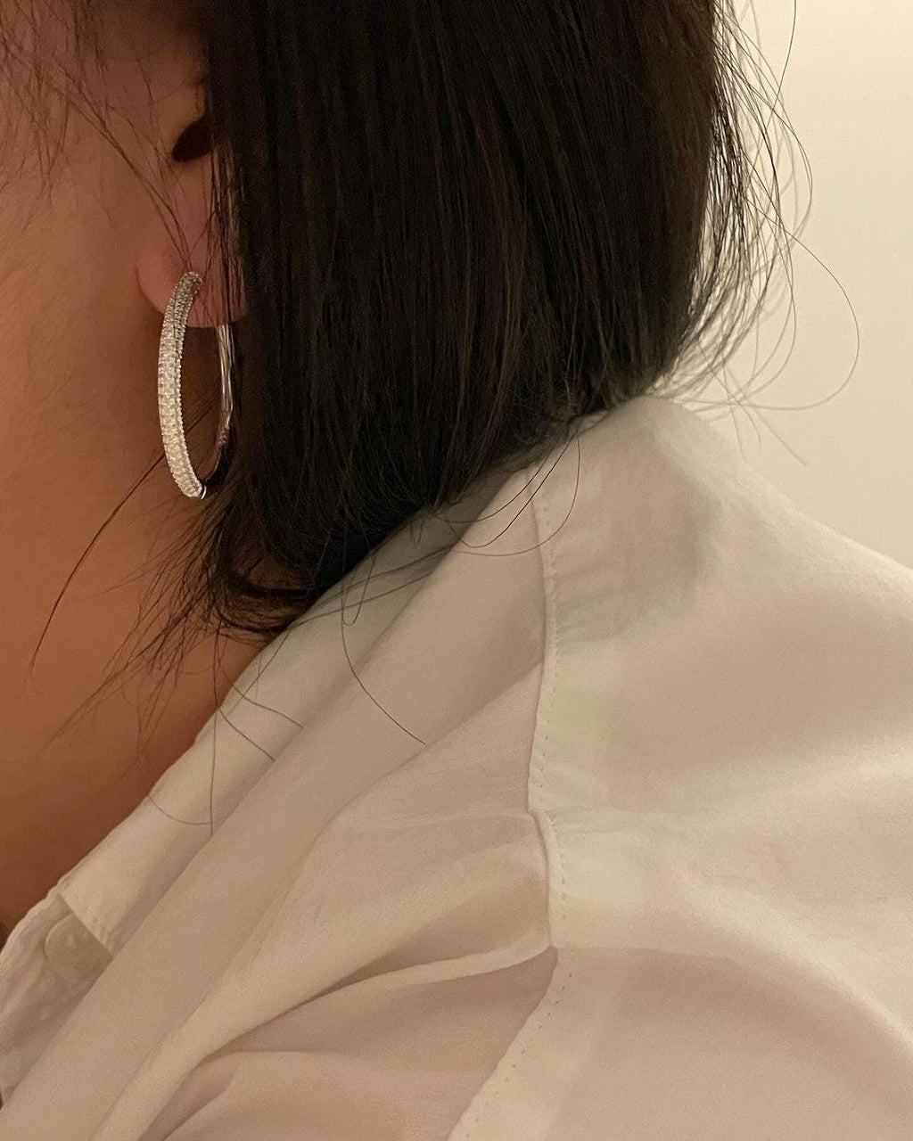 Cubic Zirconia Pave Silver Hoop Earrings