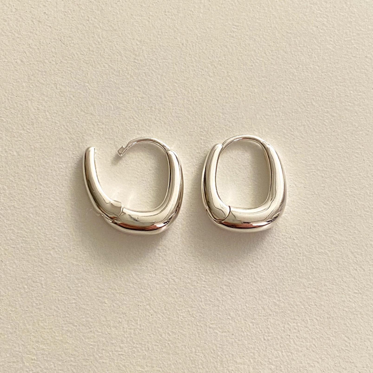 Round Square Silver Hoop Earrings