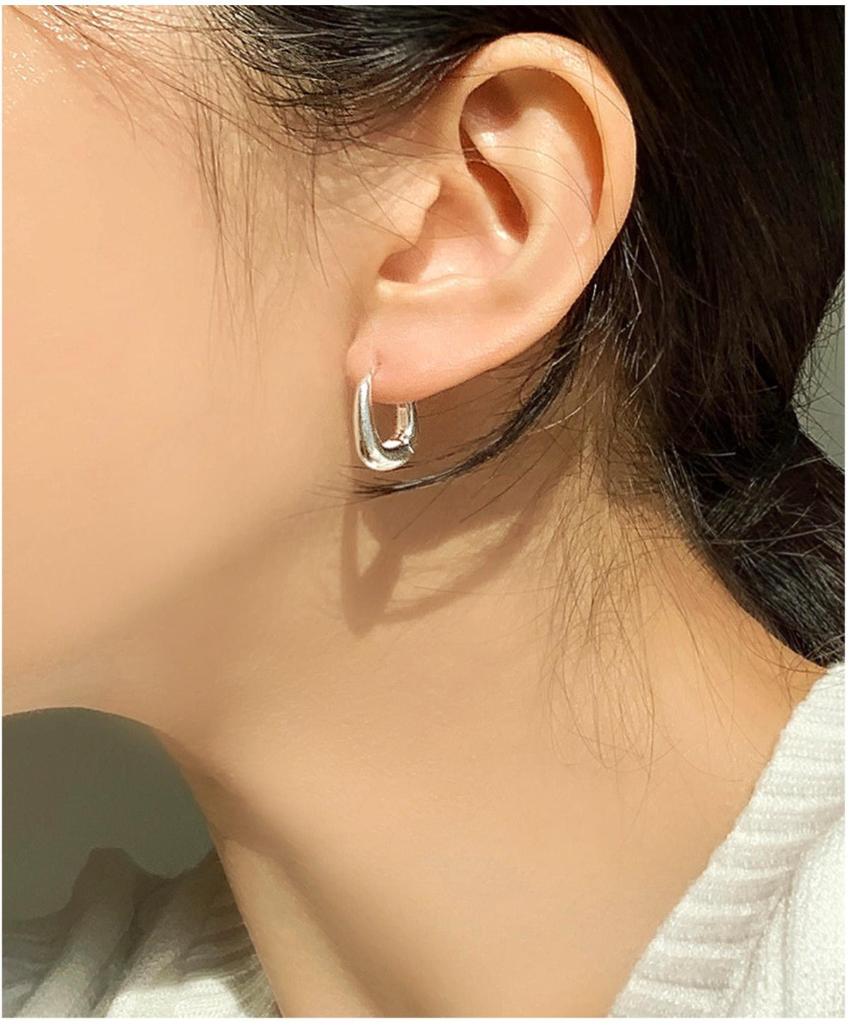 Round Square Matte Silver Hoop Earrings