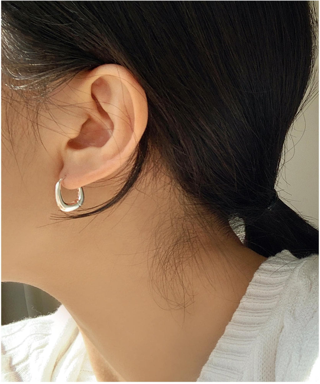 Round Square Matte Silver Hoop Earrings