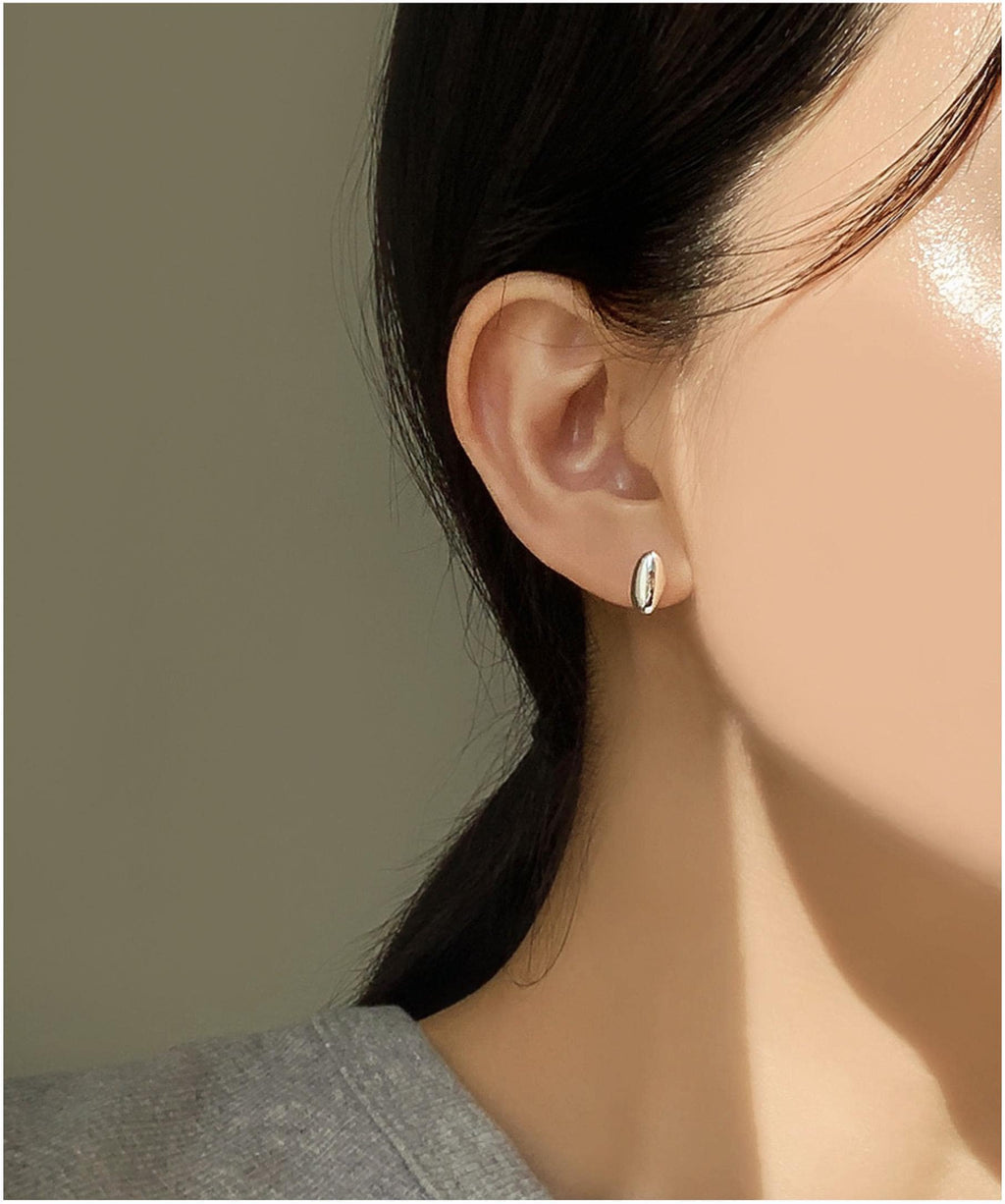 Silver Oval Bar Stud Earrings