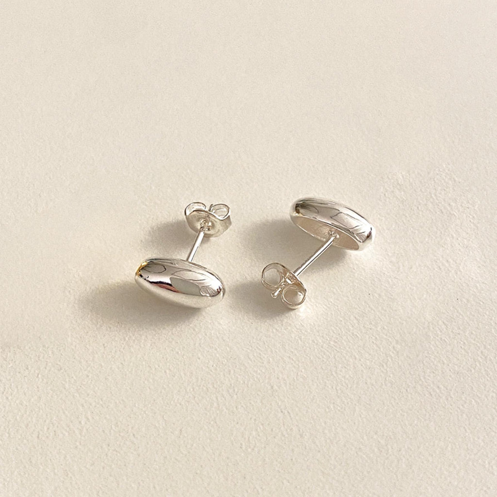 Silver Oval Bar Stud Earrings