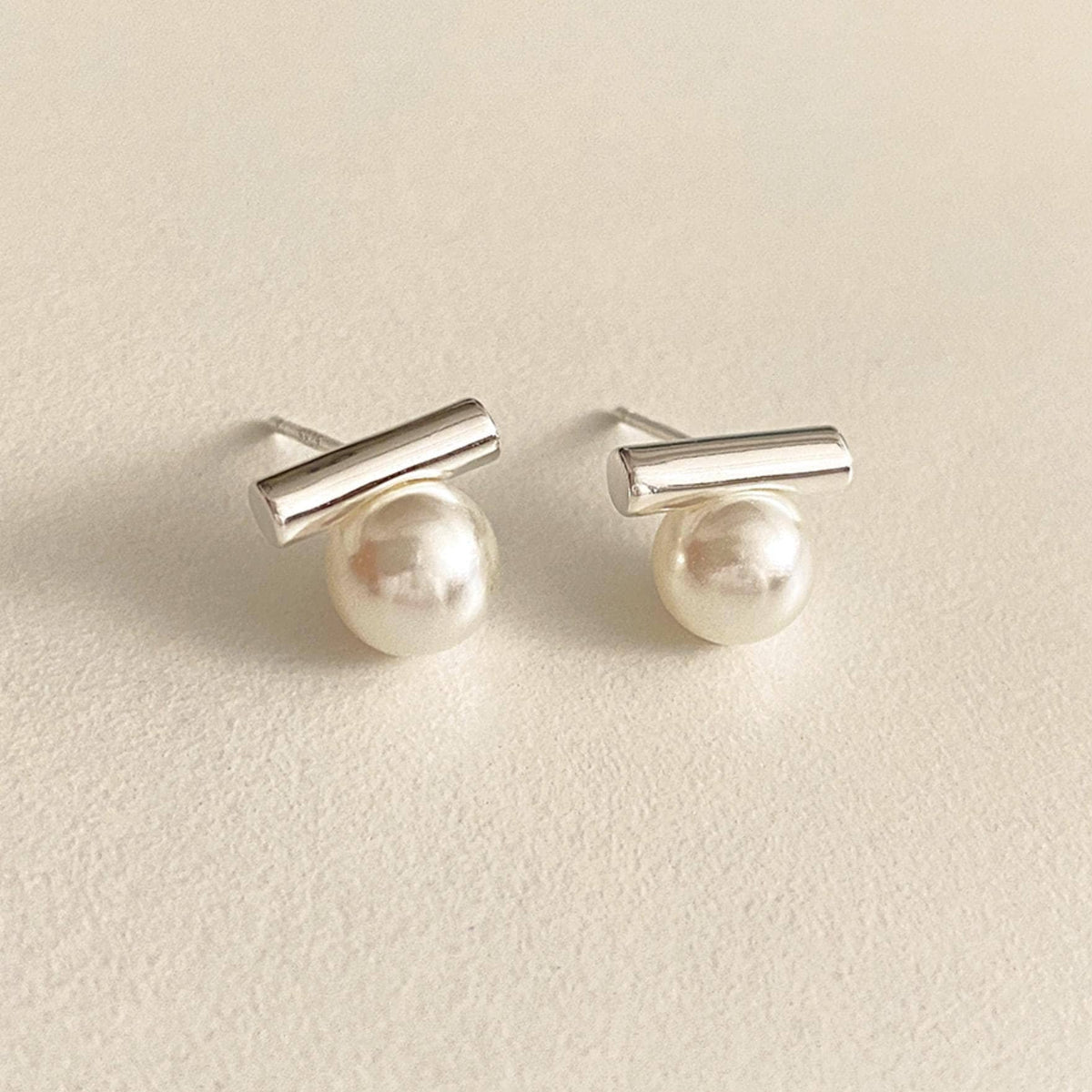 Pearl & Bar Stud Earrings