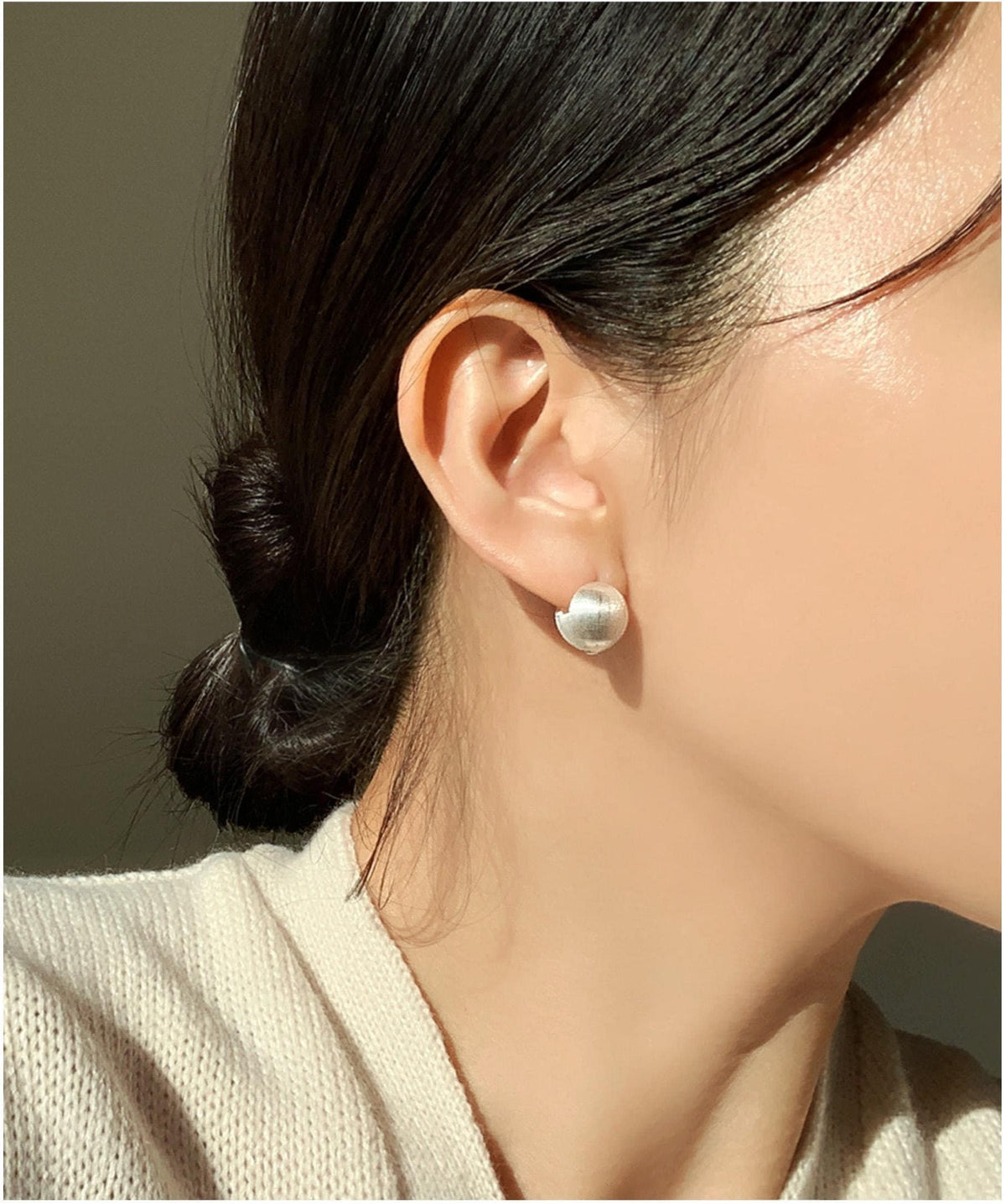 Matte Silver Ball Huggie Earrings