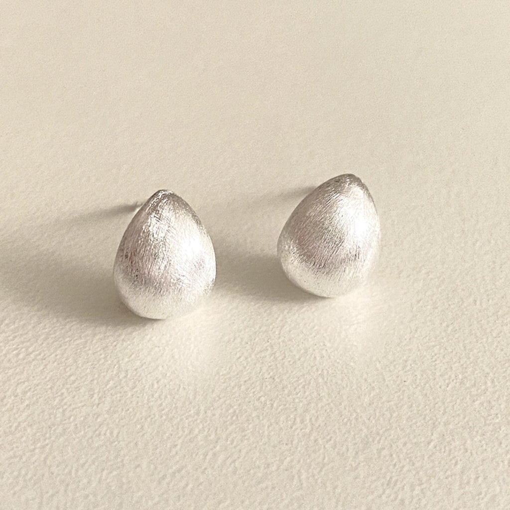 Matte Silver Dome Droplet Stud Earrings