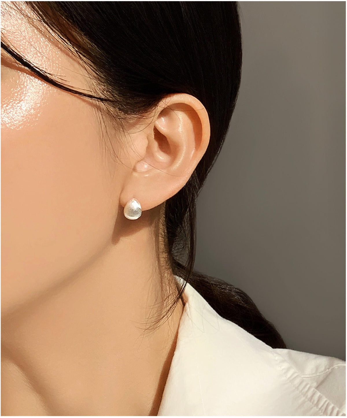 Matte Silver Dome Droplet Stud Earrings