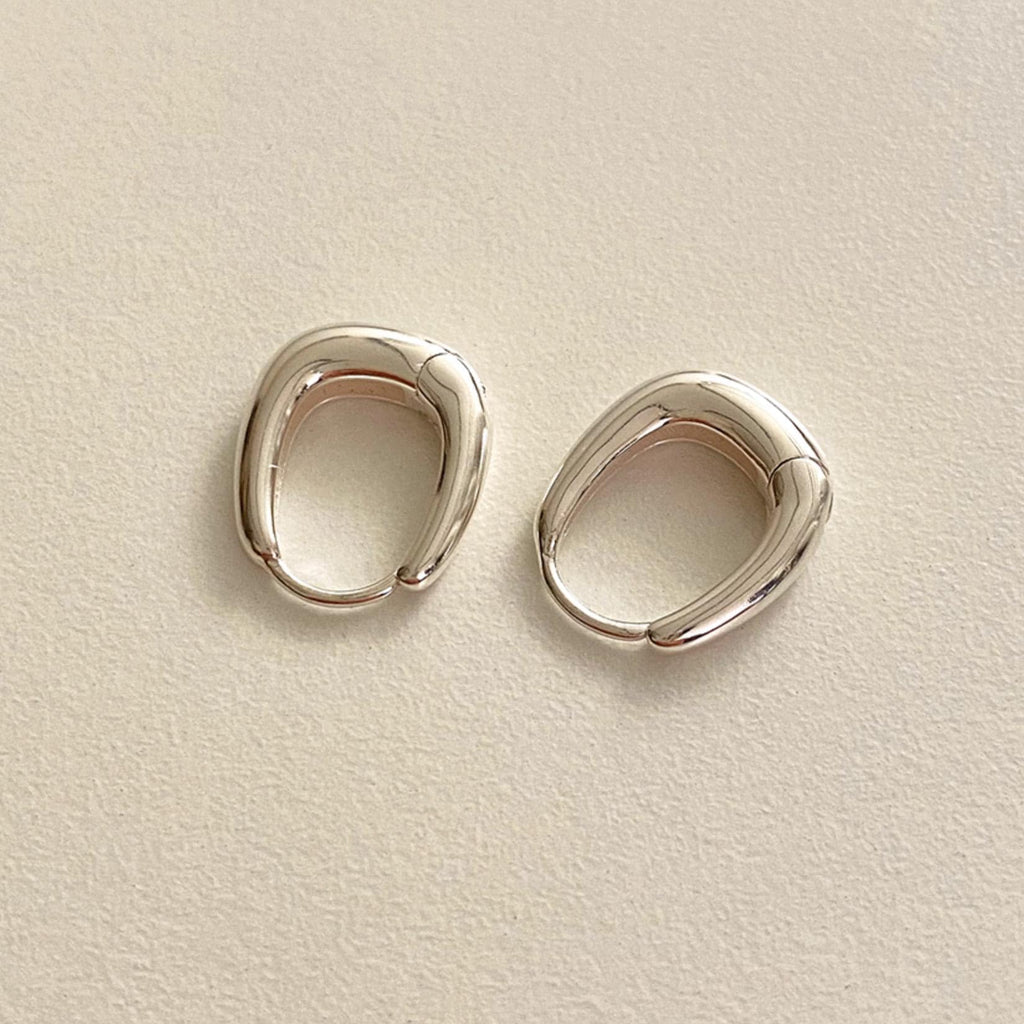 Round Square Silver Hoop Earrings