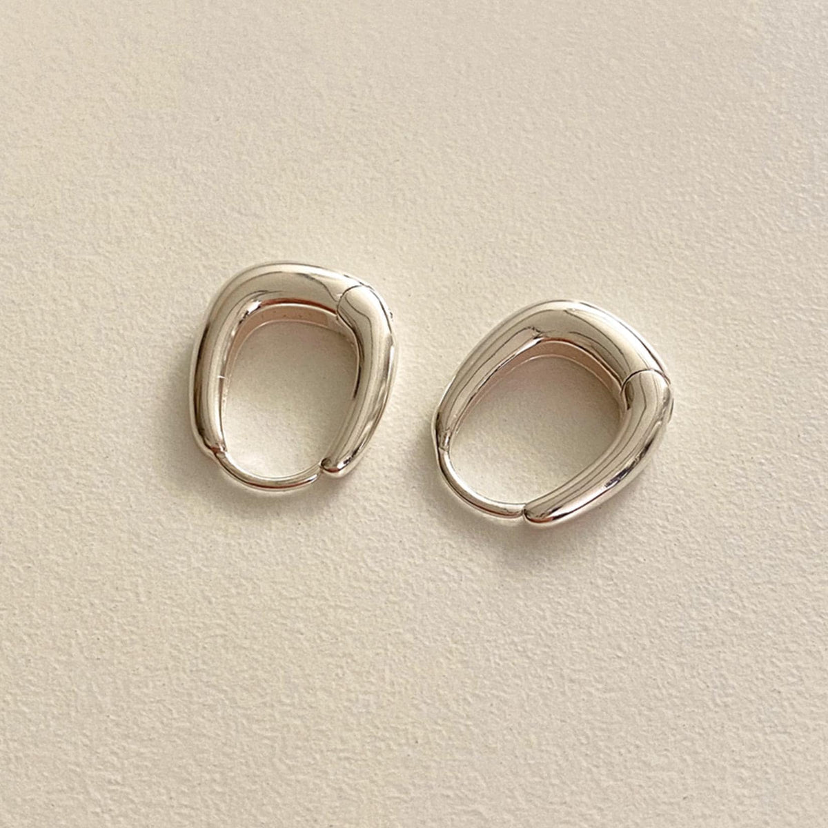 Round Square Silver Hoop Earrings