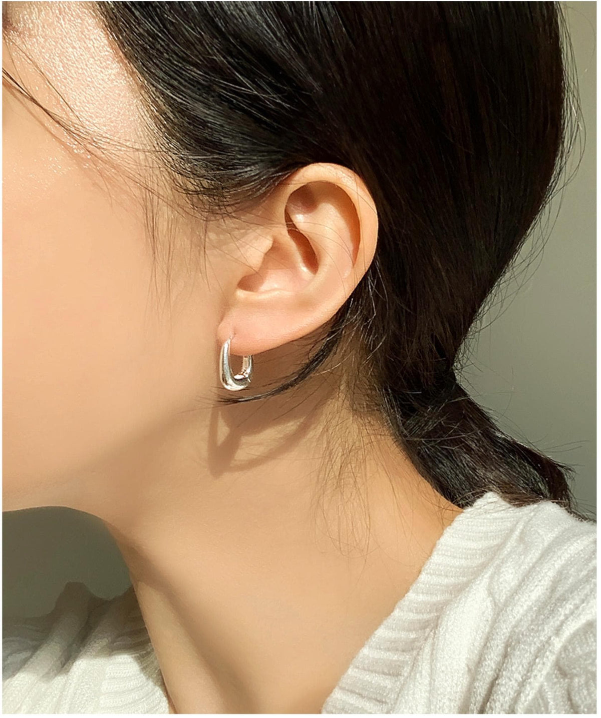 Round Square Silver Hoop Earrings