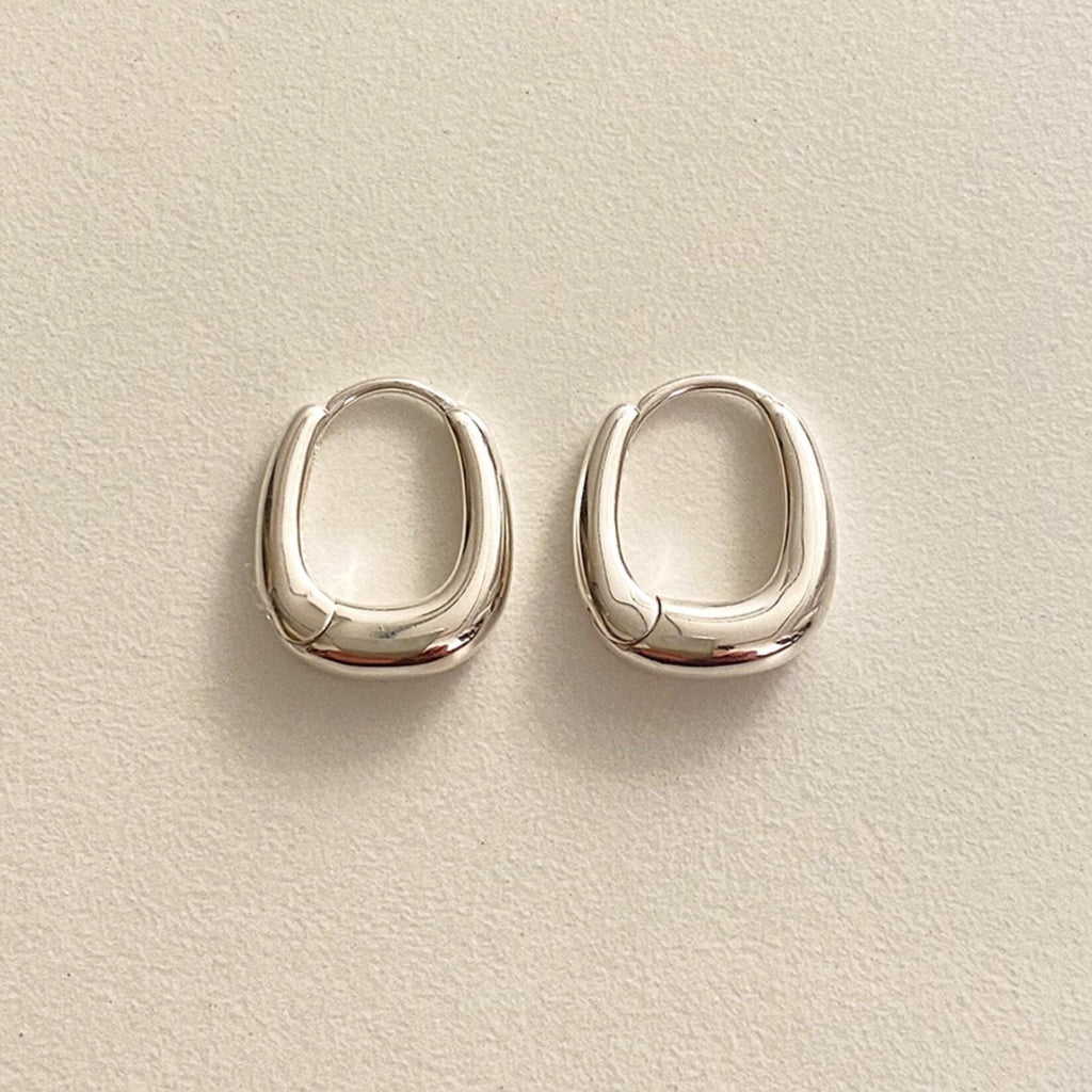 Round Square Silver Hoop Earrings