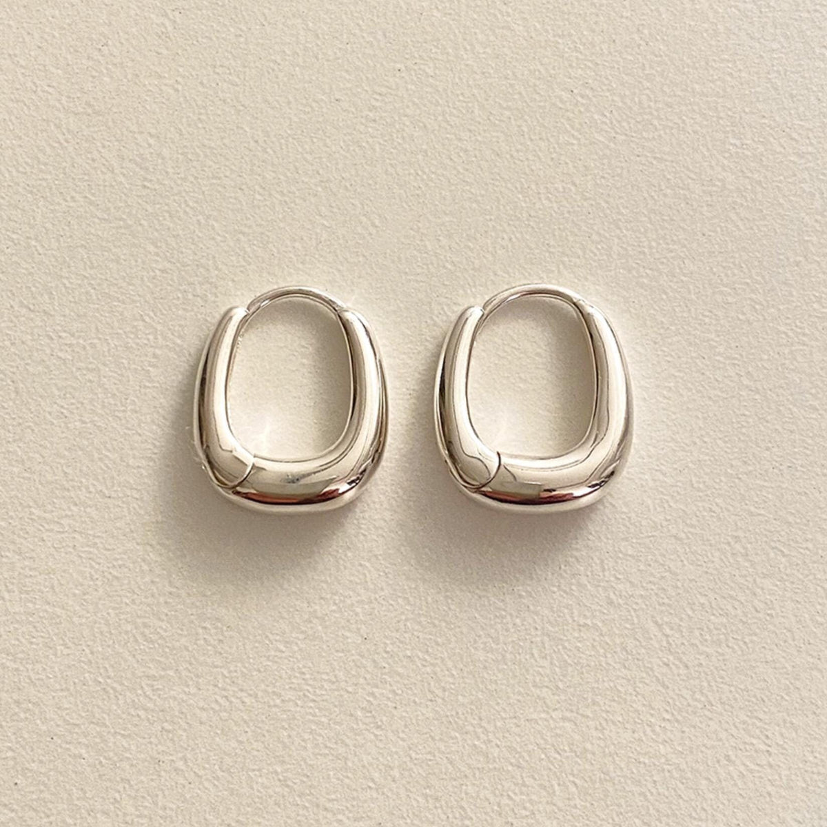 Round Square Silver Hoop Earrings