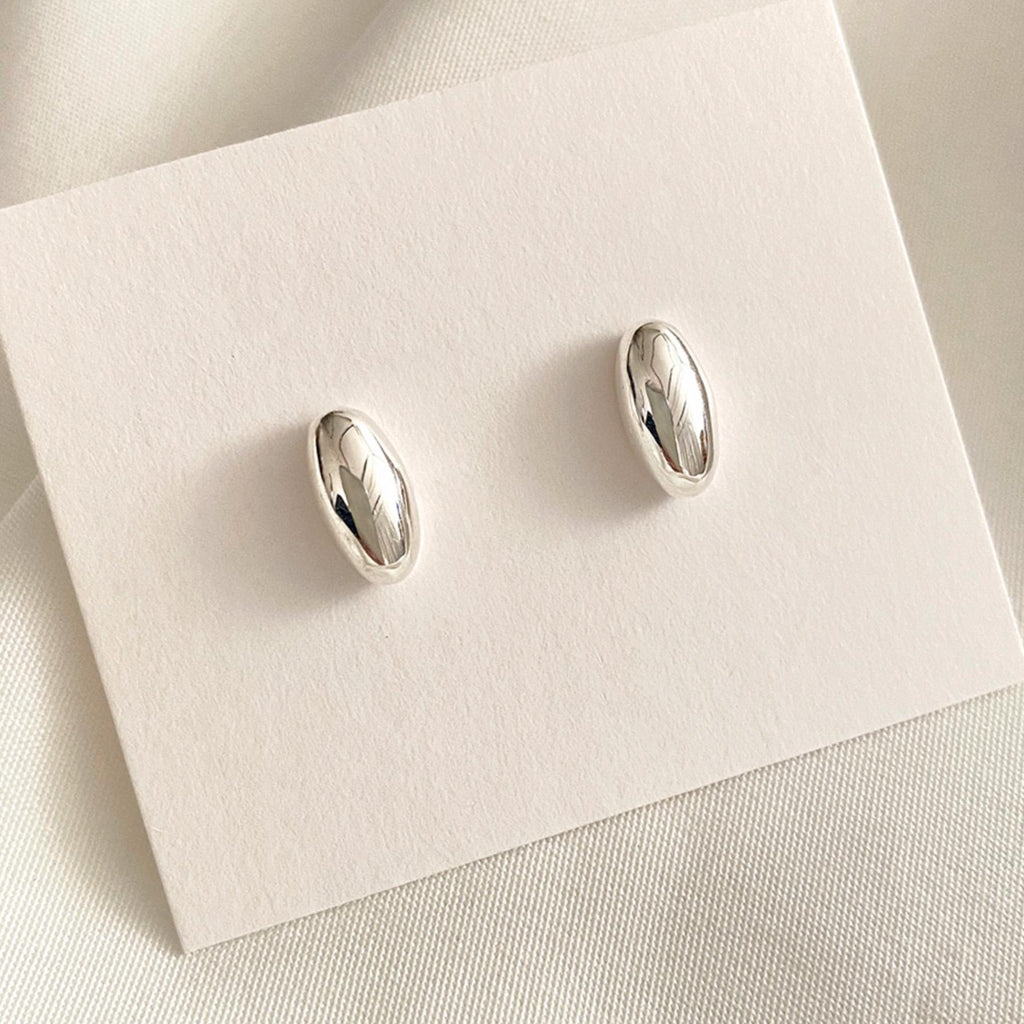 Silver Oval Bar Stud Earrings