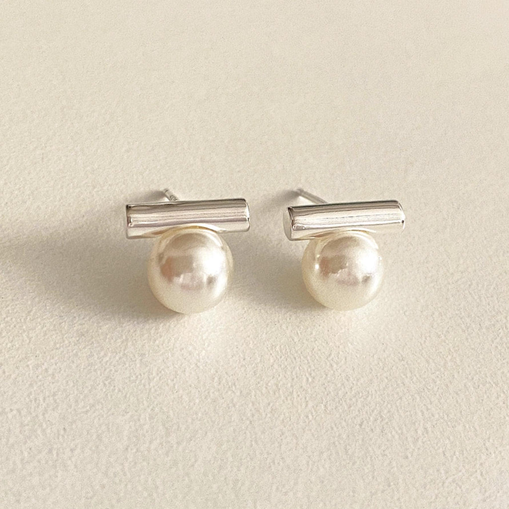 Pearl & Bar Stud Earrings