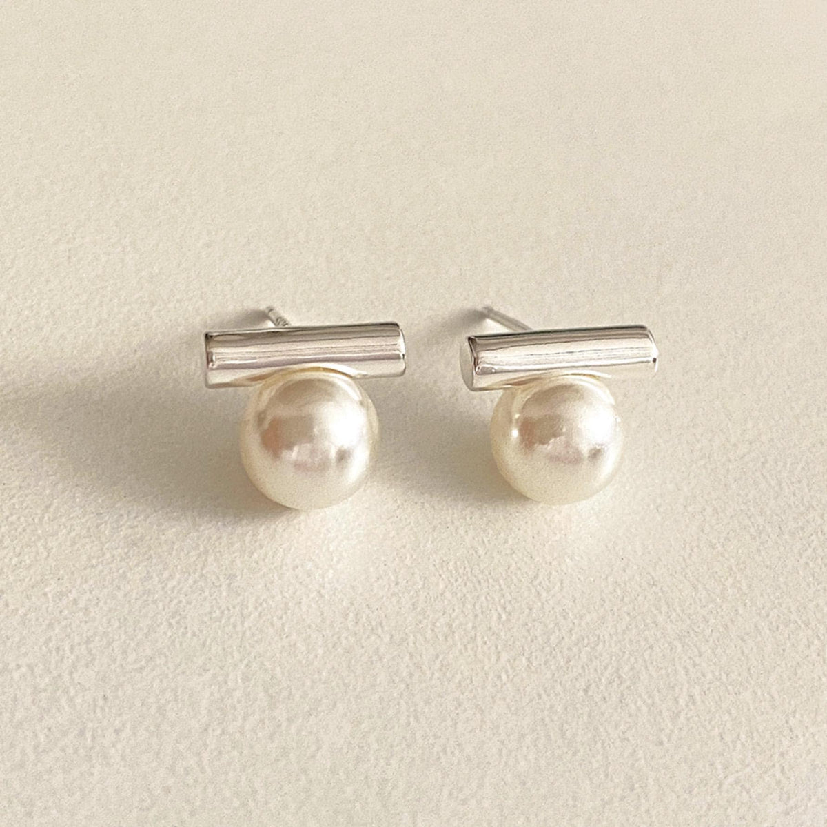 Pearl & Bar Stud Earrings
