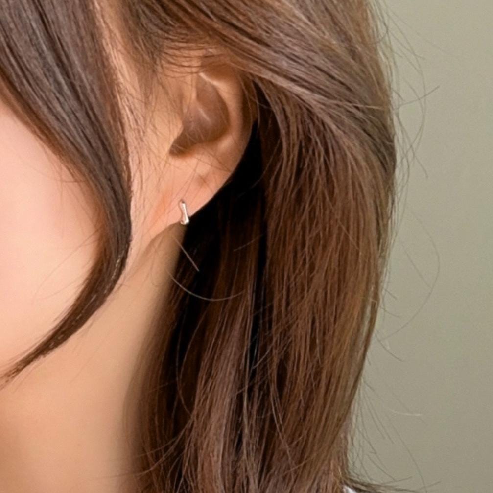 Mini Wave Square Silver Huggie Earrings