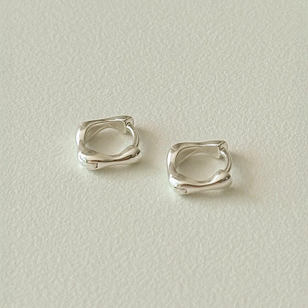 Mini Wave Square Silver Huggie Earrings
