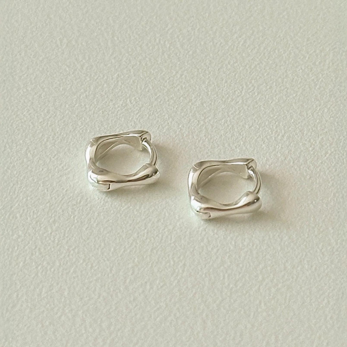 Mini Wave Square Silver Huggie Earrings