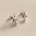 Pearl and Silver X Stud Earrings
