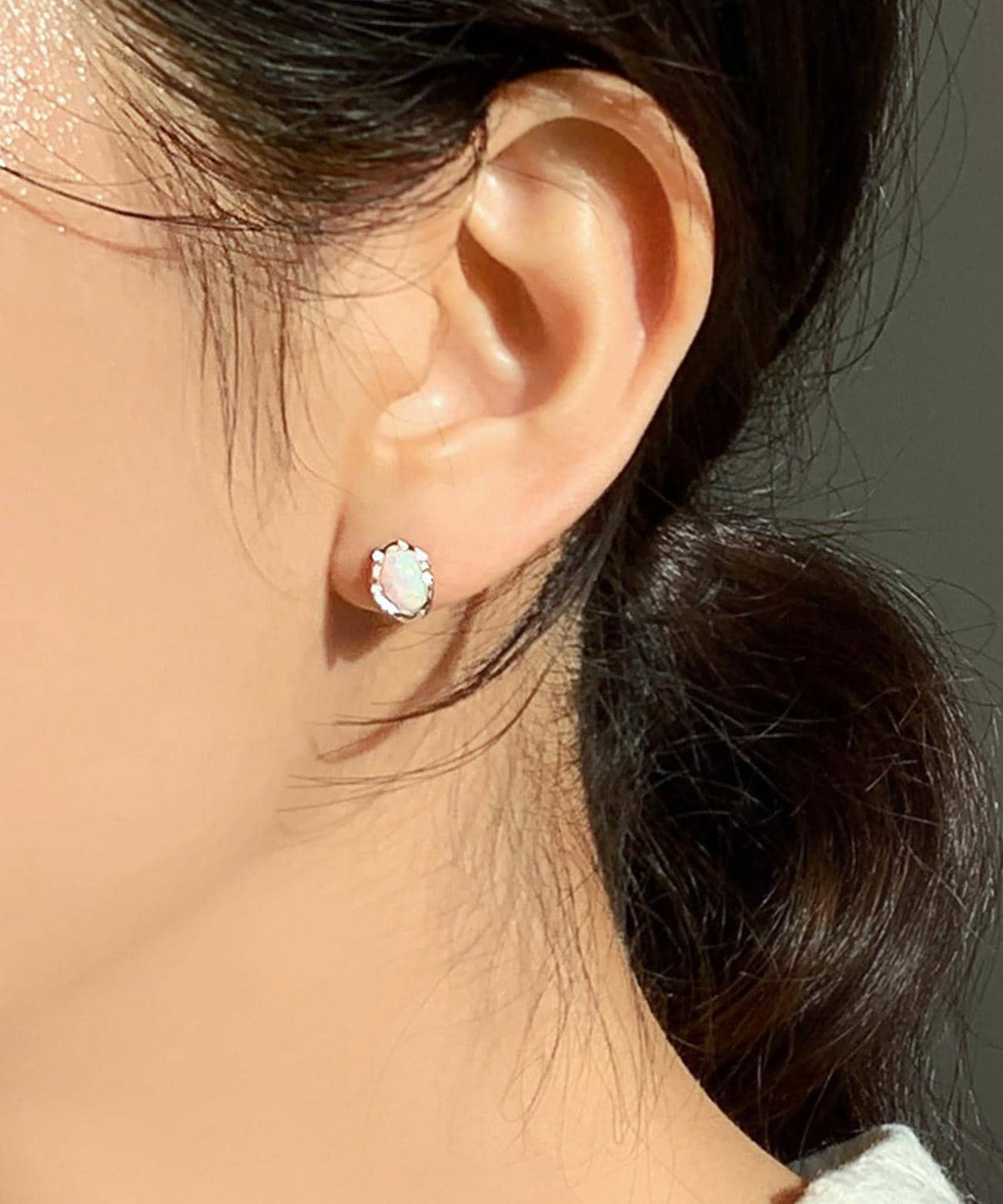 Textured Oval White Opal Stud Earrings