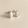 Textured Oval White Opal Stud Earrings