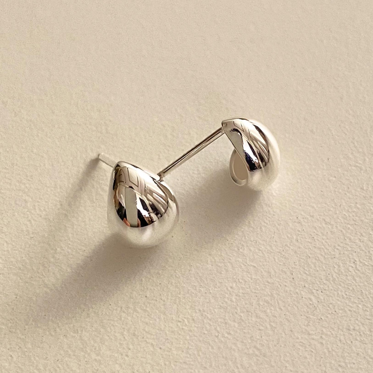 Silver Dome Teardrop Stud Earrings
