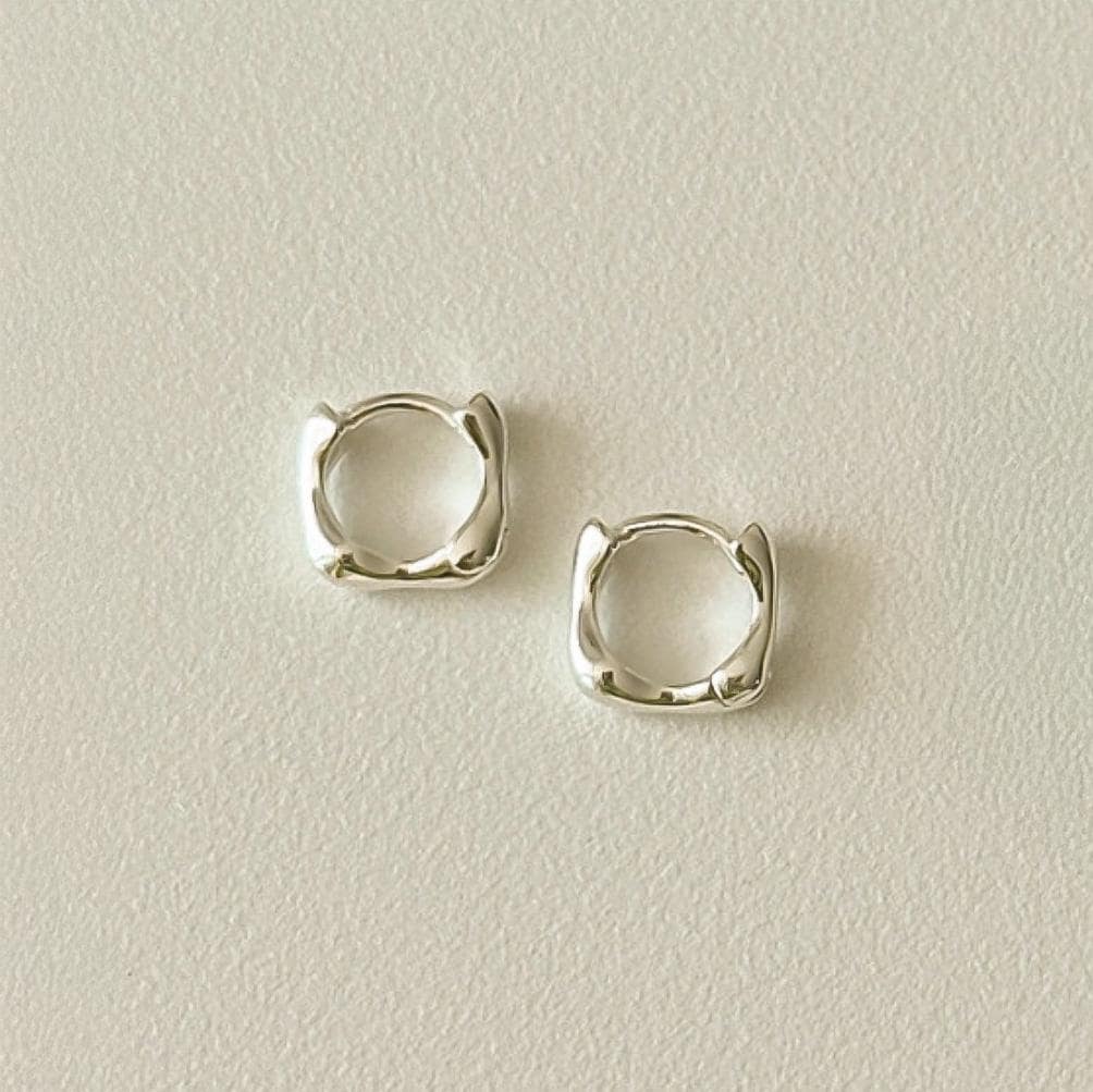 Mini Wave Square Silver Huggie Earrings