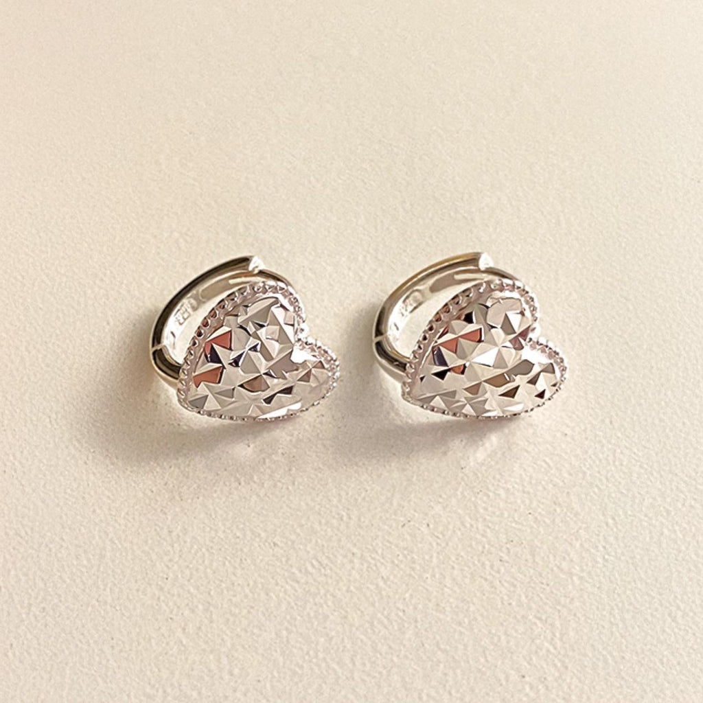 Faceted Heart Hoop Earrings