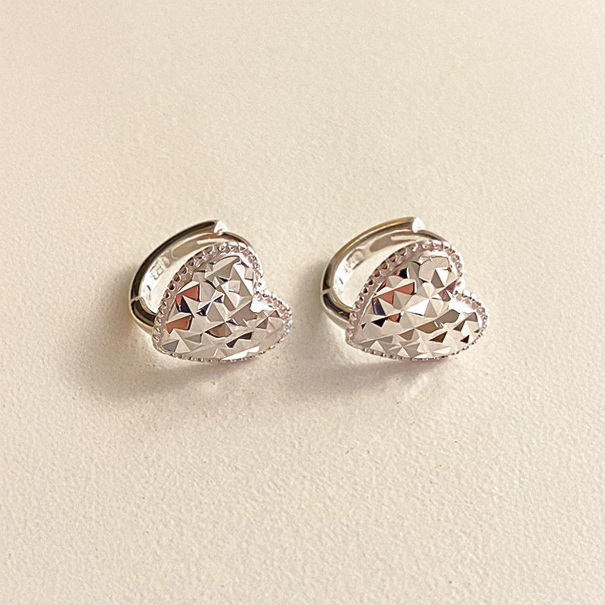 Faceted Heart Hoop Earrings
