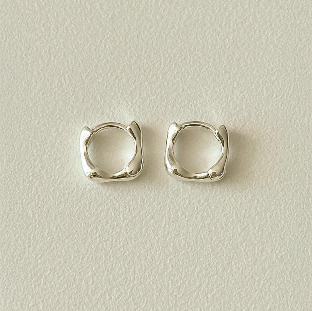 Mini Wave Square Silver Huggie Earrings